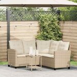 Canap� de jardin avec table et coussins en forme de l beige - vidaxl
