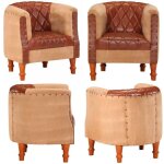 Vidaxl - chaise cabriolet marron cuir vritable bois de manguier massif - fauteuil en cuir - chaise confort ...