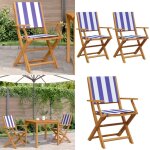 Vidaxl - chaises de jardin lot de 2 bleu / blanc bois acacia massif tissu - chaise de jardin - fauteuil ...