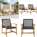 Vidaxl - chaises de jardin lot de 2 noir r�sine tress�e et bois d'acacia - chaise de jardin - mobilier ...