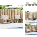 Vidaxl - chaises longues lot de 2 avec table beige rsine tresse - chaise longue - salon de jardin - ...
