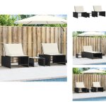 Vidaxl - chaises longues lot de 2 avec table noir rsine tresse - chaise longue - transats - salon de ...