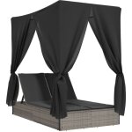 Vidaxl - chaise longue double avec toit et rideaux gris résine tressée Vidaxl - chaise longue double avec toit et rideaux gris résine tressée