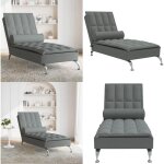 Vidaxl chaise longue de massage avec traversin gris fonc tissu