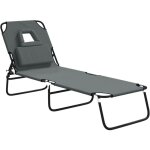 Chaise longue pliante gris tissu oxford acier enduit de poudre vidaxl Chaise longue pliante gris tissu oxford acier enduit de poudre vidaxl