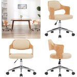 Chaise pivotante de bureau crème bois courbé et similicuir - chaise de bureau - chaise ergonomique - ... Chaise pivotante de bureau crème bois courbé et similicuir - chaise de bureau - chaise ergonomique - ...