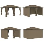 Chapiteau de jardin avec rideaux 4x3 m taupe 180 g / m - abri de jardin - tente extrieure - gazebo ...