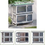 Vidaxl enclos en bois - clapier d'ext�rieur 4 portes gris bois