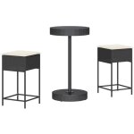 Vidaxl - ensemble de bar de jardin 3 pcs avec coussins noir poly rotin