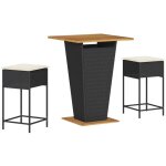 Ensemble de bar de jardin 3 pcs avec coussins noir poly rotin vidaxl
