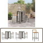 Ensemble de bar jardin 3 pcs gris poly rotin / bois massif acacia - ensemble salon de jardin - mobilier ...