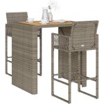 Vidaxl ensemble de bar de jardin 3 pcs sans coussins gris poly rotin
