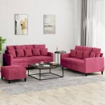 Vidaxl - ensemble de canap�s 3 pcs avec coussins rouge bordeaux velours