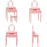 Vidaxl - ensemble de coiffeuse avec tabouret rose 75x69x140 cm paulownia - table de chevet - meuble de ... Vidaxl - ensemble de coiffeuse avec tabouret rose 75x69x140 cm paulownia - table de chevet - meuble de ...