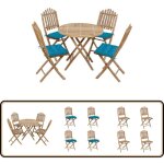Ensemble  manger d'extrieur pliable 5pcs avec coussins bambou - salon de jardin - mobilier de jardin ...