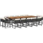 Vidaxl ? ensemble table et chaise de jardin 15 pcs ? r�sine tress�e noire ? coussins amovibles en polyester ...