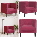 Fauteuil chesterfield rouge bordeaux velours - vidaxl Fauteuil chesterfield rouge bordeaux velours - vidaxl