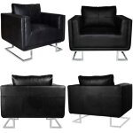 Vidaxl - fauteuil cube avec pieds chroms noir similicuir - fauteuil en cuir - fauteuil moderne - fauteuil ...