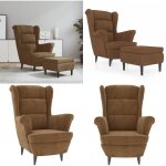 Fauteuil  oreilles avec tabouret marron velours - fauteuil confort - fauteuil relaxant - fauteuil velours ...