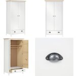 Garde - robe  2 portes hill blanc 89x50x170cm bois de pin solide - garderobe - armoire - meuble de rangement ...