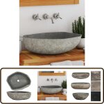 Vidaxl - lavabo en pierre de rivi�re ovale (45 - 53)x(34 - 41) cm - lave - mains oval - lavabo pierre ...