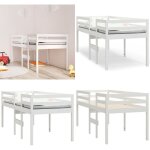 Lit haut sans matelas blanc 80x200 cm bois de pin massif - lit enfant - lit mezzanine - lit superpos ...