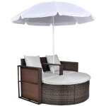 Lit de jardin avec parasol marron r�sine tress�e vidaxl