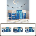 Lit mezzanine enfants avec rideaux sans matelas bleu 90x190 cm - lit mezzanine enfant - lit plateforme ...