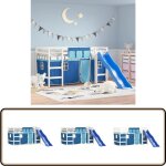 Lit mezzanine enfants avec rideaux sans matelas bleu 90x200cm - lit mezzanine enfant - lit cabane - lit ...
