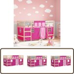 Lit mezzanine enfants avec rideaux sans matelas rose 90x190 cm - lit mezzanine enfant - lit plateforme ...