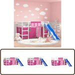 Lit mezzanine enfants avec rideaux sans matelas rose 90x200cm - lit mezzanine enfant - lit double niveau ...