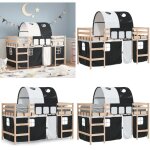 Lit mezzanine enfants avec tunnel sans matelas 90x190 cm - lit mezzanine enfant - lit plateforme enfant ...