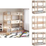 Vidaxl - lit superpos triple sans matelas 90x200 cm bois de pin massif - lit superpos - lit triple ...