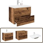 Vidaxl meuble lavabo avec bassin et robinet intgrs vieux bois