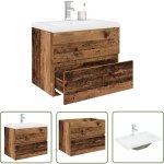 Vidaxl meuble lavabo avec bassin et robinet intgrs vieux bois