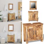 Meuble de salle de bain avec miroir bois massif de manguier - ensemble de meubles de salle de bain - ...