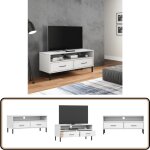Vidaxl - meuble tv avec pieds en mtal blanc bois de pin massif oslo - meuble tv - meuble tlviseur ...