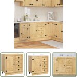 Vidaxl rangement salle � manger - armoire avec tiroir ski brun miel 80 x 46 x 81 cm pin massif