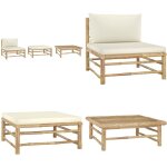 Salon de jardin 3 pcs avec coussins blanc crme bambou - salon de jardin - mobilier de jardin - set de ...