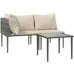 Salon de jardin 3 pcs avec coussins gris rsine tresse vidaxl
