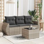 Salon de jardin 4 pcs avec coussins gris clair rsine tresse - vidaxl