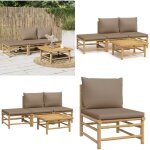 Salon de jardin 4 pcs avec coussins taupe bambou - salon de jardin - mobilier de jardin - ensemble de ...