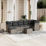 Vidaxl salon de jardin 8 pcs avec coussins gris clair rsine tresse