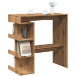 Vidaxl ? table de bar ch�ne artisanal avec �tag�re de rangement ? dimensions 100 x 48 x 101, 5 cm ? surface ...