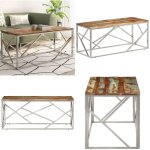 Vidaxl - table basse argenté inox et bois de récupération massif - table basse - meuble salon - table ... Vidaxl - table basse argenté inox et bois de récupération massif - table basse - meuble salon - table ...