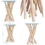 Table basse avec dessus en verre 35x35x50cm bois de teck massif - table basse verre - meuble de salon ...