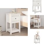 Table de chevet blanc 40x35x61, 5 cm bois de pin massif - meuble de nuit - commode - table de chevet ...