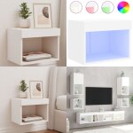 Vidaxl - table de chevet murale avec lumires led blanc - meuble tv - table de chevet - lampe de chevet ...