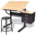 Vidaxl - table � dessin inclinable � 3 tiroirs avec tabouret