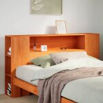 Vidaxl ? t�te de lit avec rangement 135cm ? bois massif de pin ? cire marron ? 7 compartiments pour optimisati ...